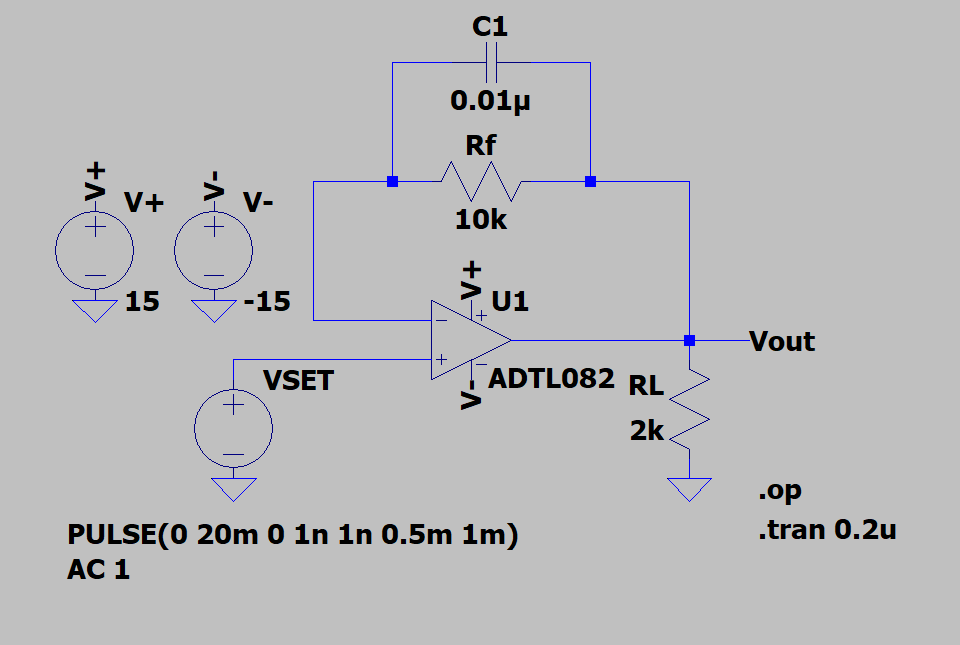 Transient test setup schematic in LTspice.